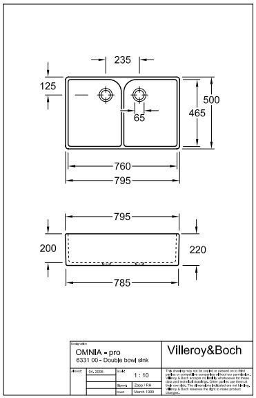 Villeroy&Boch O.Novo zlew ceramiczny dwukomorowy 79,5cm 79,5x50 biały weiss alpin ceramicplus 633100R1