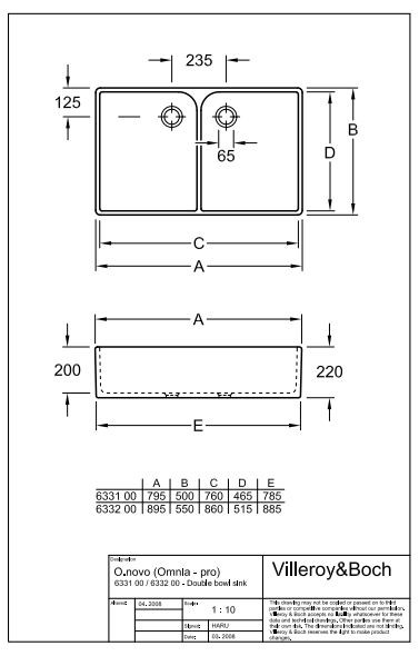 Villeroy&Boch O.Novo zlew ceramiczny dwukomorowy 89,5cm 89,5x50 biały weiss alpin ceramicplus 633200R1