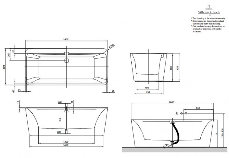 Villeroy&Boch Squaro Edge 12 Duo wanna wolnostojąca 180x80 biała weiss alpin UBQ180SQE7PDV-01