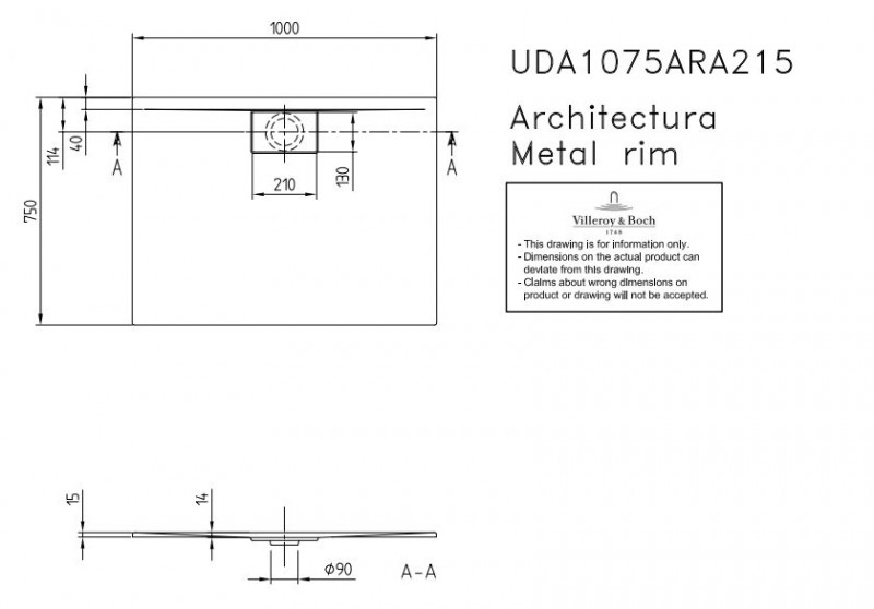 Villeroy&Boch Architectura Metalrim brodzik prostokątny 100x75 biały weiss alpin UDA 1075 ARA 215GV-01