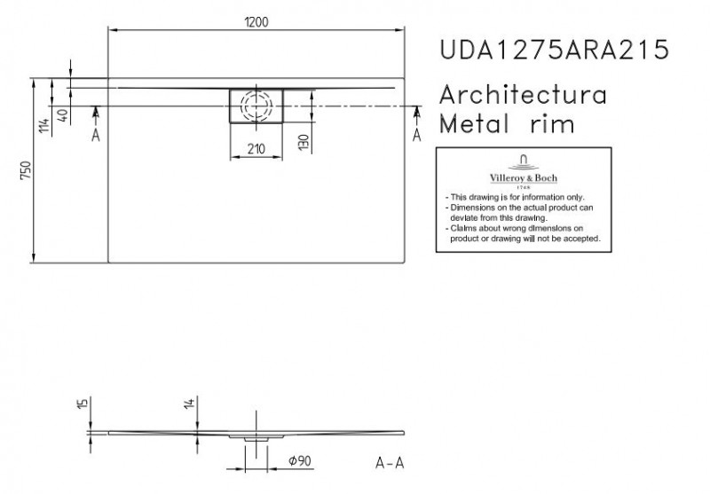Villeroy&Boch Architectura Metalrim brodzik prostokątny 120x75 biały weiss alpin UDA 1275 ARA 215GV-01