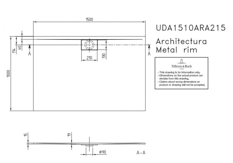 Villeroy&Boch Architectura Metalrim brodzik prostokątny 150x100 biały weiss alpin UDA 1510 ARA 215V-01