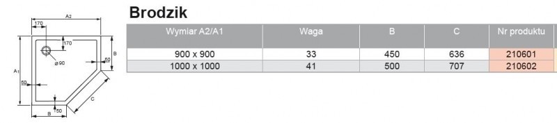 Huppe Purano brodzik pentagonalny 100x100 konglomerat biały 210602.055