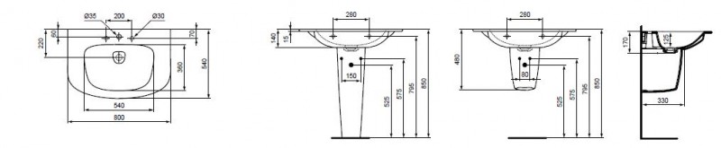 Ideal Standard Dea umywalka 80cm z otworem biały T044701