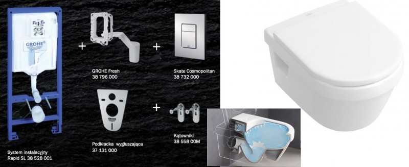 Grohe + Villeroy&Boch Omnia Directflush - Zestaw 7w1 - kompletny stelaż + muszla + deska wolnoopadająca