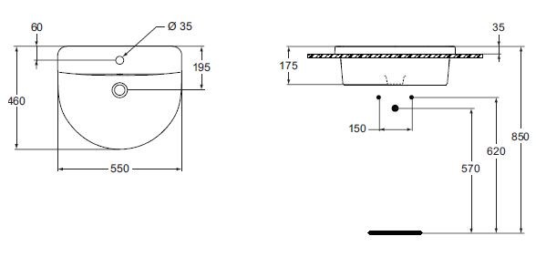Ideal Standard Connect Arc umywalka wpuszczana w blat 55 cm z otworem E797801