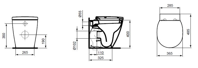 Ideal Standard Connect Space muszla stojąca 48 cm odpływ poziomy/uniwersalny E119901