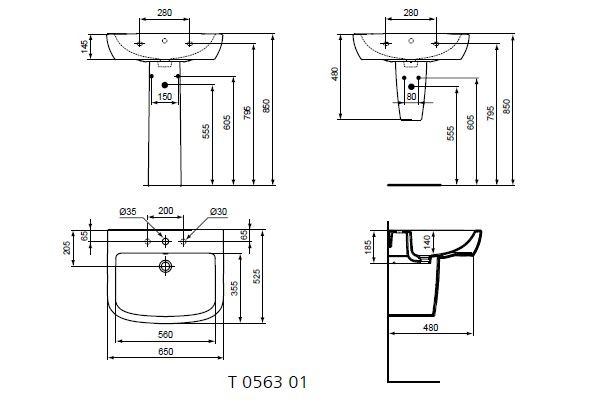 Ideal Standard Tempo umywalka 65 cm z otworem T056301