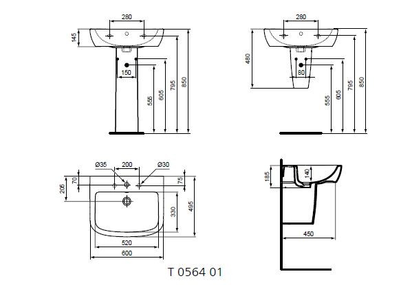 Ideal Standard Tempo umywalka 60 cm z otworem T056401
