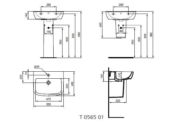 Ideal Standard Tempo umywalka 55 cm z otworem T056501