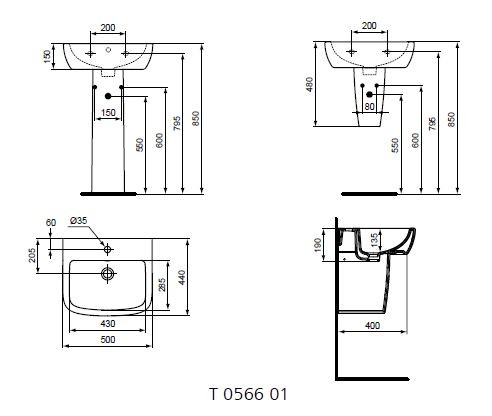 Ideal Standard Tempo umywalka 50 cm z otworem T056601