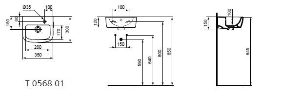 Ideal Standard Tempo umywalka 35x30 cm z otworem po lewej stronie T056801