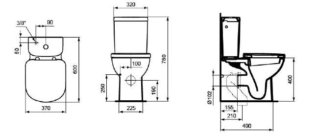 Ideal Standard Tempo muszla kompaktowa 60 cm odpływ poziomy/uniwersalny T328101