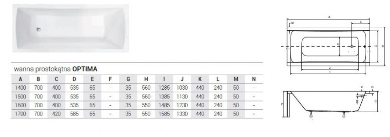 BESCO Optima wanna prostokątna 150x70 OPTIMA 150