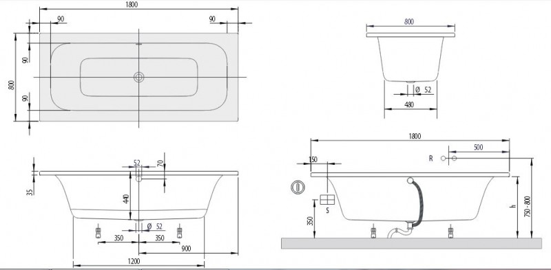 Villeroy&Boch Loop&Friends Square wanna prostokątna 180x80 biała weiss alpin UBA180LFS2V-01
