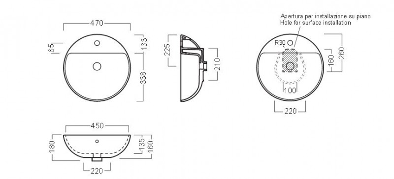 Hatria Happy Hour 03:00 umywalka stawiana na blat 47x47 biały YXSJ
