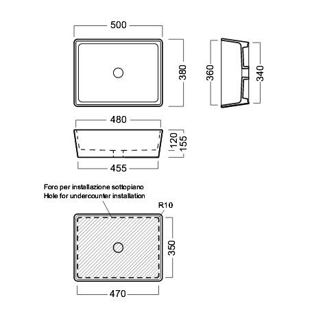 Hatria Happy Hour 11:15 umywalka podblatowa 50x38 biały YXSQ