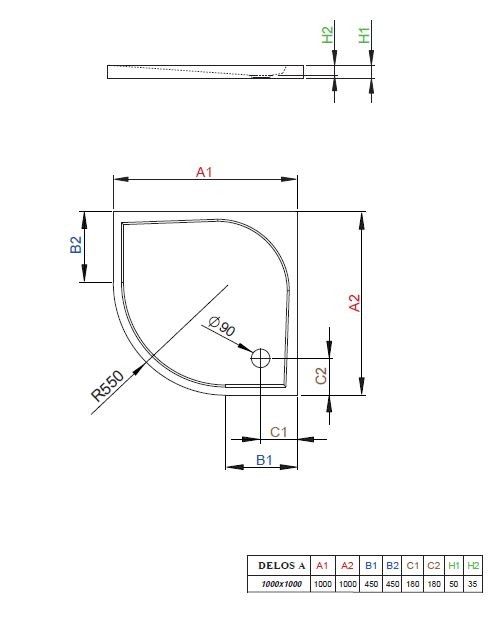 Radaway Delos A brodzik półokrągły płaski 100x100 SDA1010-01