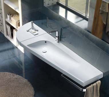 Hatria Grandangolo G-130T umywalka trapezowa ceramiczna prawa 130cm z 1 otworem YXF5