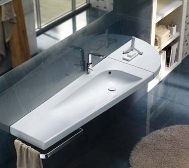 Hatria Grandangolo G-130T umywalka trapezowa ceramiczna lewa 130cm z 1 otworem YXF6