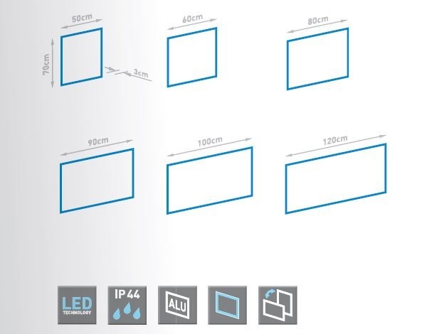 Kraft EVO LED Lustro 60 x 70 cm uniwersalne w podświetlanej ramie aluminium LED