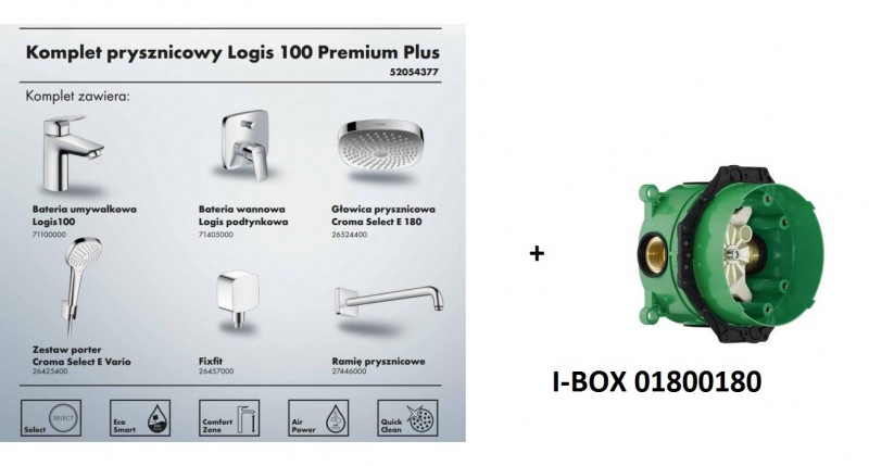 Hangrohe Logis Premium Plus 7w1 zestaw podtynkowy z deszczownicą kompletny 52054377 + 01800180