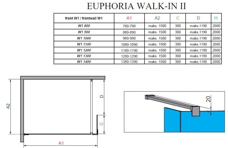 Radaway Euphoria Walk-in II kabina 120x30 chrom przeźroczyste Easy Clean 383134-01-01 + 383160-01-01