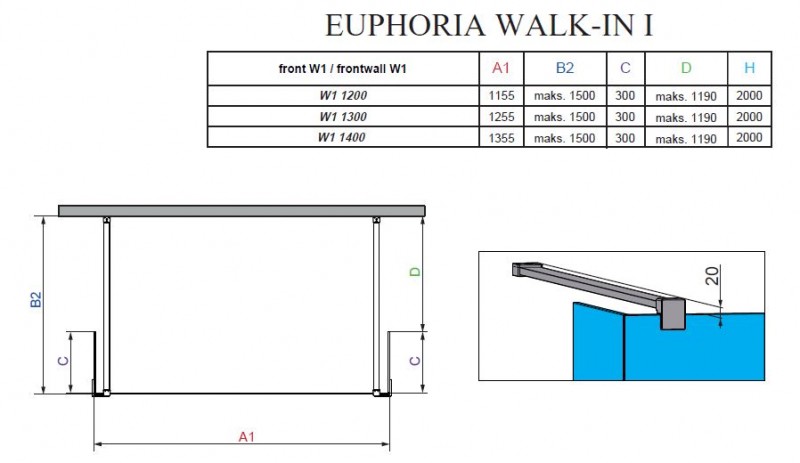Radaway Euphoria Walk-in I kabina 30x120x30 chrom przeźroczyste Easy Clean 383144-01-01 + 383160-01-01x2