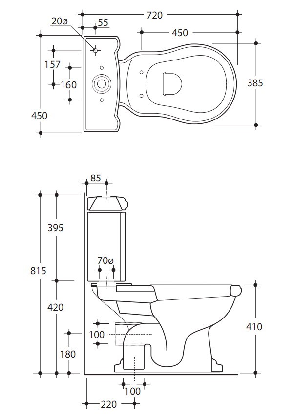 Kerasan Retro muszla stojąca do kompaktu biała odpływ pionowy 101201