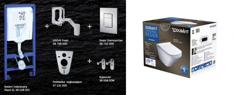 Grohe + Duravit Durastyle Rimless - zestaw 7w1 - kompletny stelaż muszla wisząca + deska wolnoopadająca