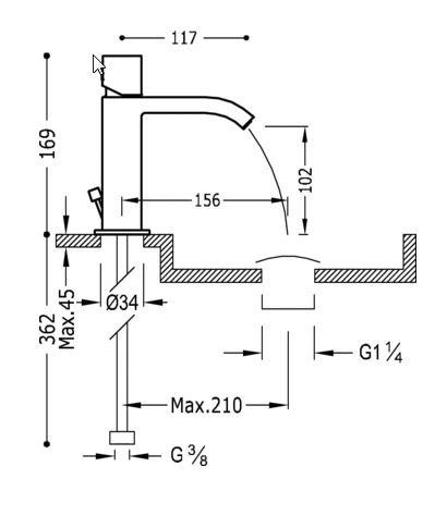 Tres Cuadro bateria umywalkowa kaskada z korkiem chrom 006.101.02.D