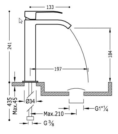 Tres Cuadro bateria umywalkowa kaskada chrom 006.610.01