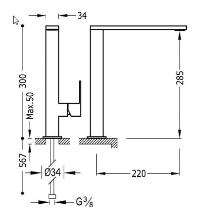 Tres Cuadro bateria umywalkowa wysoka chrom 006.485.01