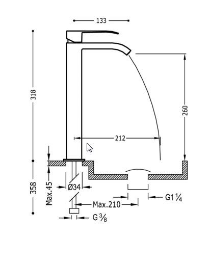 Tres Cuadro Exclusive bateria umywalkowa wysoka kaskada czarny chrom 006.810.01.NE