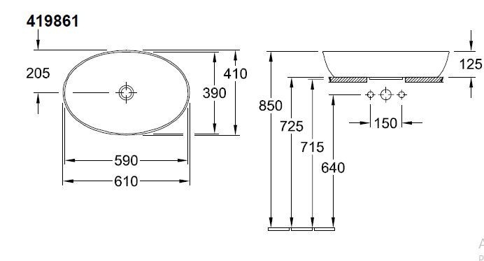 Villeroy&Boch Artis umywalka stojąca na blacie 61cm biała weiss alpin ceramicplus 419861R1