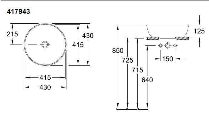 Villeroy&Boch Artis umywalka stojąca na blacie 43cm biała weiss alpin ceramicplus 417943R1