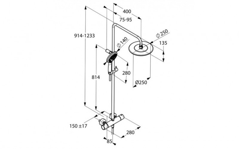 Kludi Freshline Dual Shower System zestaw prysznicowy z baterią termostatyczną z deszczownicą chrom 6709205-00