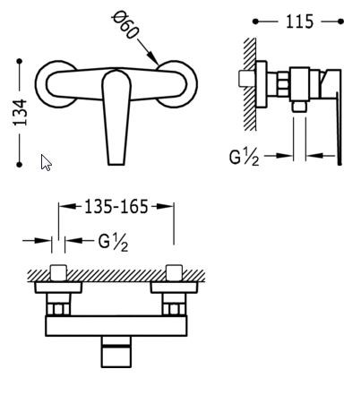 Tres Class bateria natryskowa chrom 205.167.01