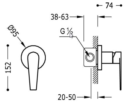 Tres Class bateria natryskowa podtynkowa chrom 205.177.01