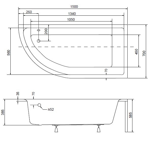 BESCO Praktika wanna asymetryczna prawa 150x70 biały WAP-150-NP