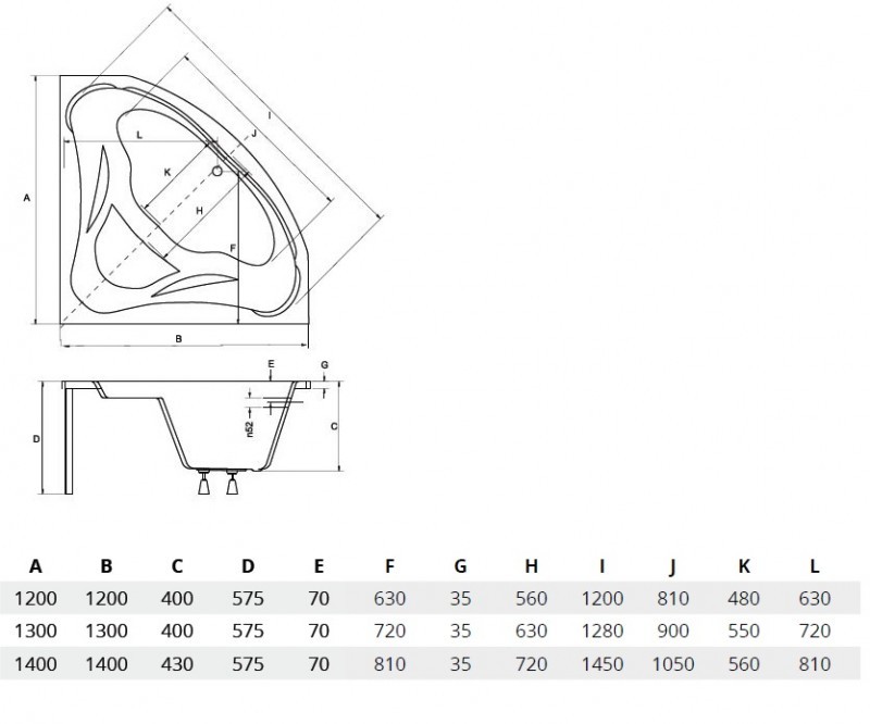 BESCO Mia wanna narożna 130x130 biały MIA 130