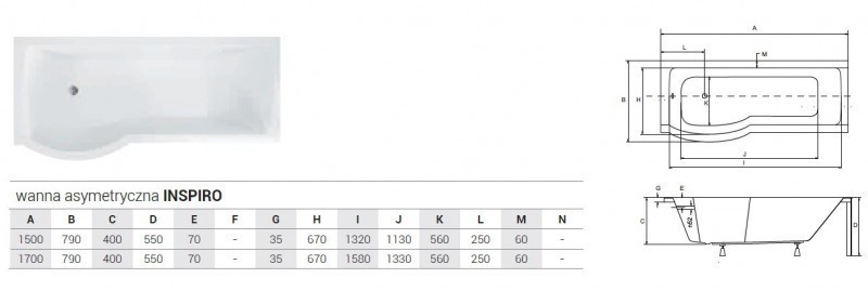 BESCO Inspiro obudowa panel do wanny 160x70 prawy INSPIRO PANEL 160P