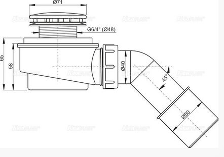 Alcaplast syfon brodzikowy niski 50mm chrom połysk A471CR-50