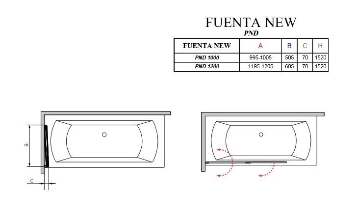 Radaway Fuenta New PND parawan nawannowy dwuczęściowy 100 cm prawy chrom przeźroczyste Easy Clean 208210-01R