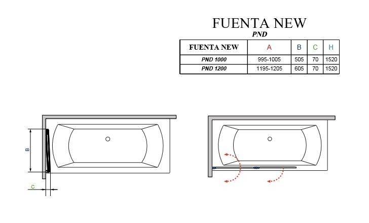 Radaway Fuenta New PND parawan nawannowy dwuczęściowy 120 cm prawy chrom przeźroczyste Easy Clean 208212-01R