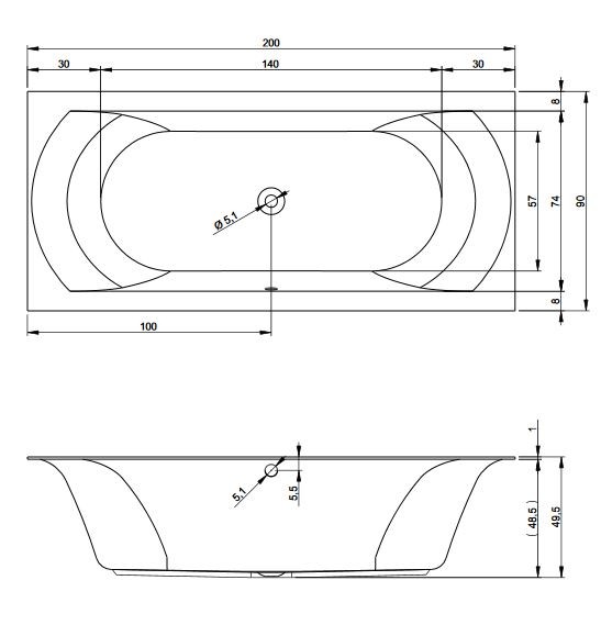 Riho Linares wanna prostokątna 200x90 płaski rant BT49