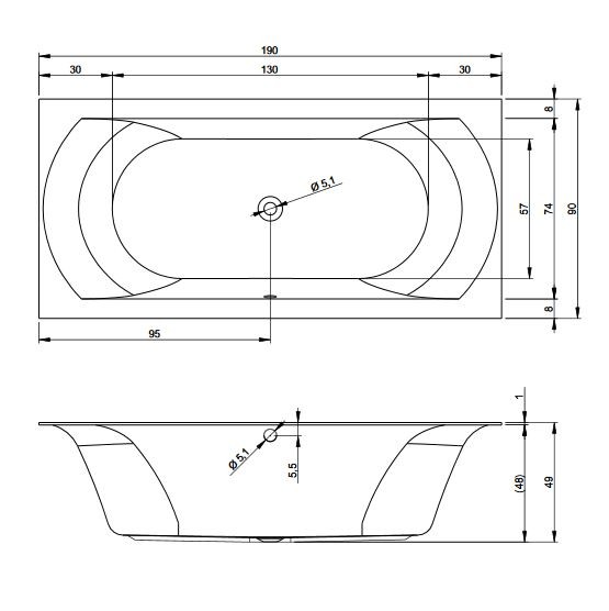 Riho Linares wanna prostokątna 190x90 płaski rant BT48