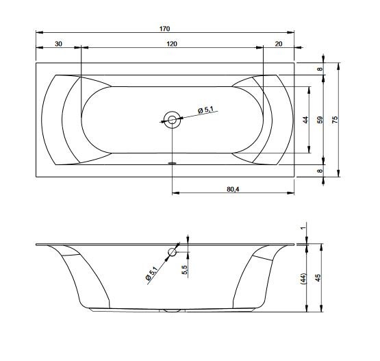Riho Linares wanna prostokątna 170x75 płaski rant BT44
