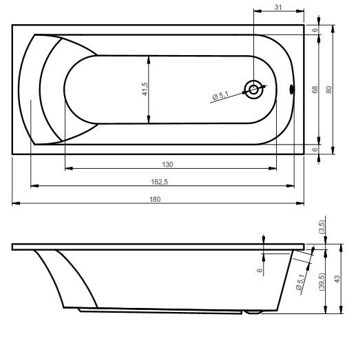 Riho Miami wanna prostokątna 180x80 BB64