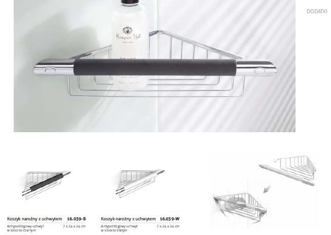 Stella koszyk narożny z antypoślizgowym uchwytem chrom biały 16039-W